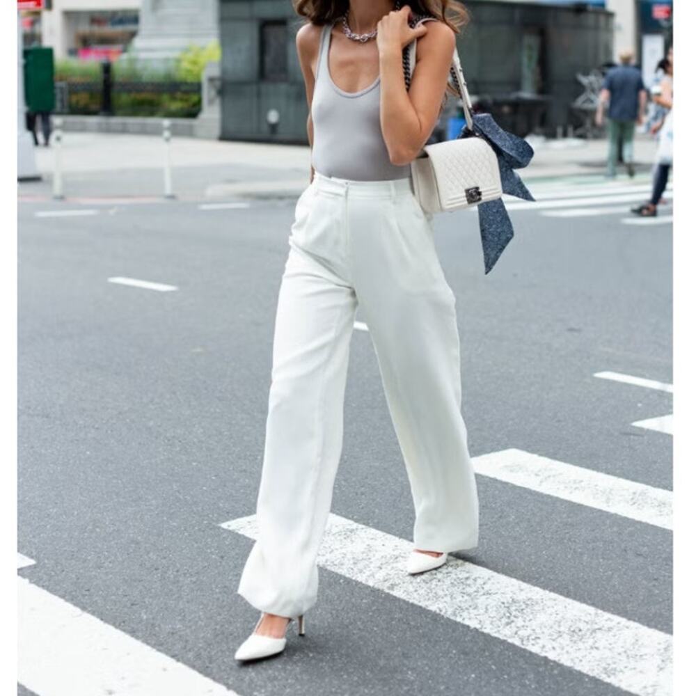 SOMETHING NAVY Ivory Pleated Wide Leg Trousers - Size 8